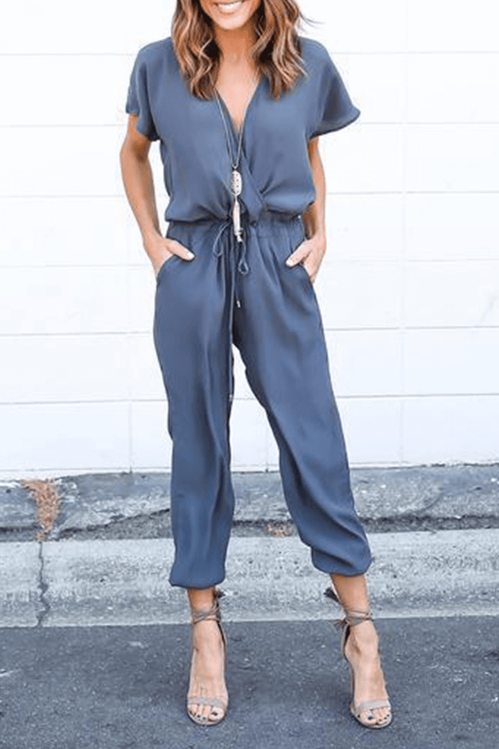 Women's Elegant V-Neck Crossed-Strap Jumpsuit