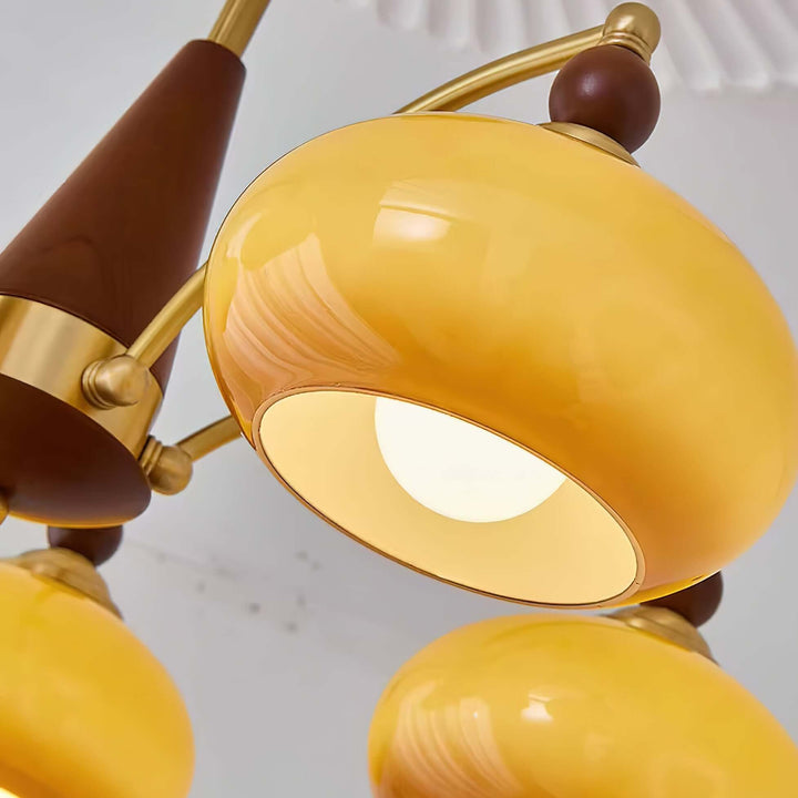Retro Wood & Brass Chandelier