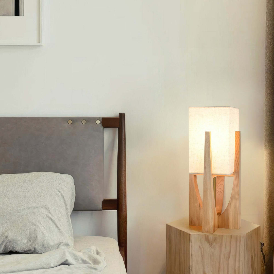 Adjustable Wooden Floor Lamp with Fabric Shade
