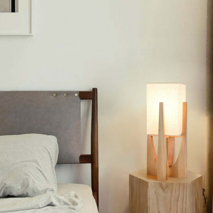 Adjustable Wooden Floor Lamp with Fabric Shade