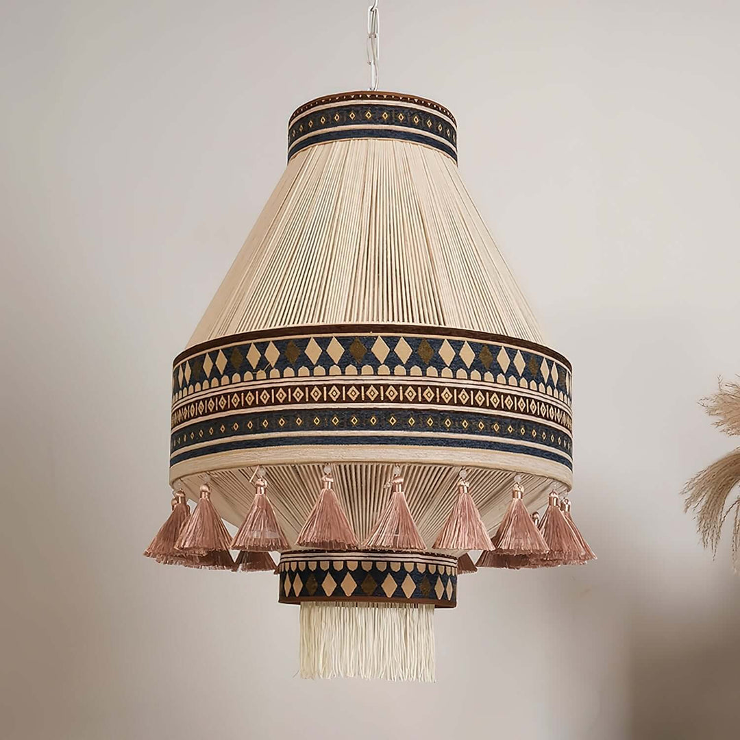 Woven Pendant Lamp with Fringes