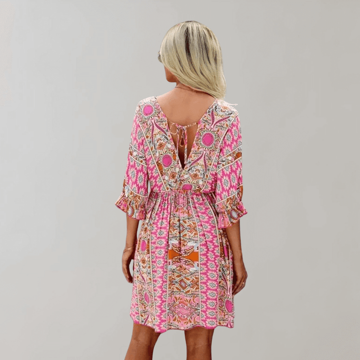 Bohemian Mini Dress with V-Neck