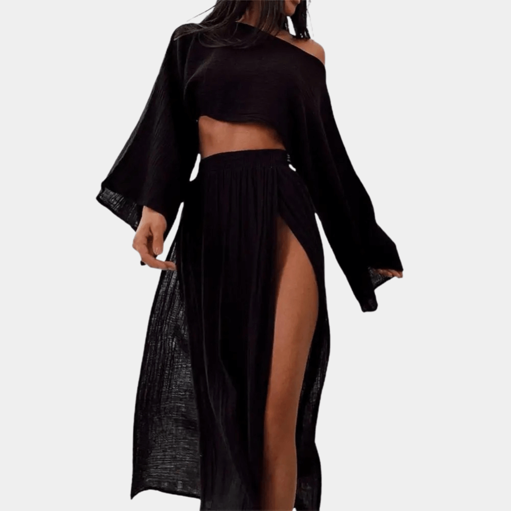 Women's Two-Piece Maxi Skirt Set - Crop Top & High Slit