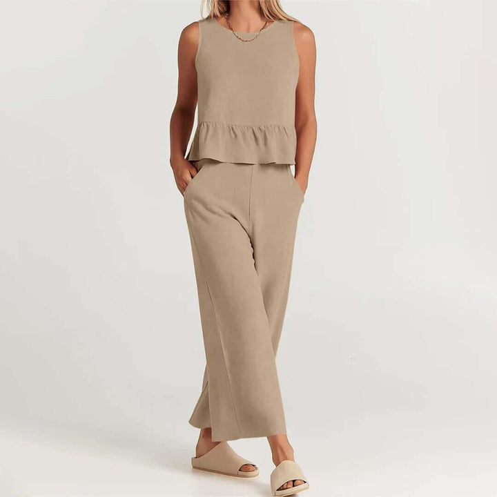 Women's Ruffled Sleeveless Top & Wide-Leg Pants Set
