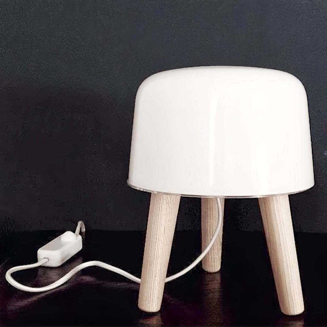 Wooden Tripod Table Lamp with Glass Shade