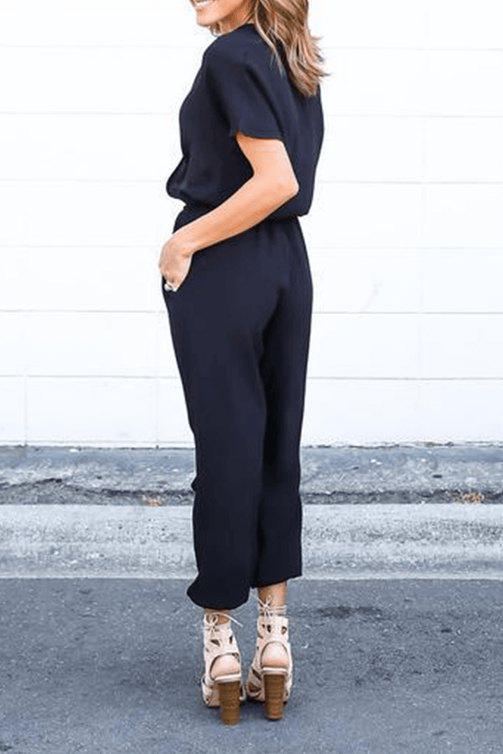 Women's Elegant V-Neck Crossed-Strap Jumpsuit