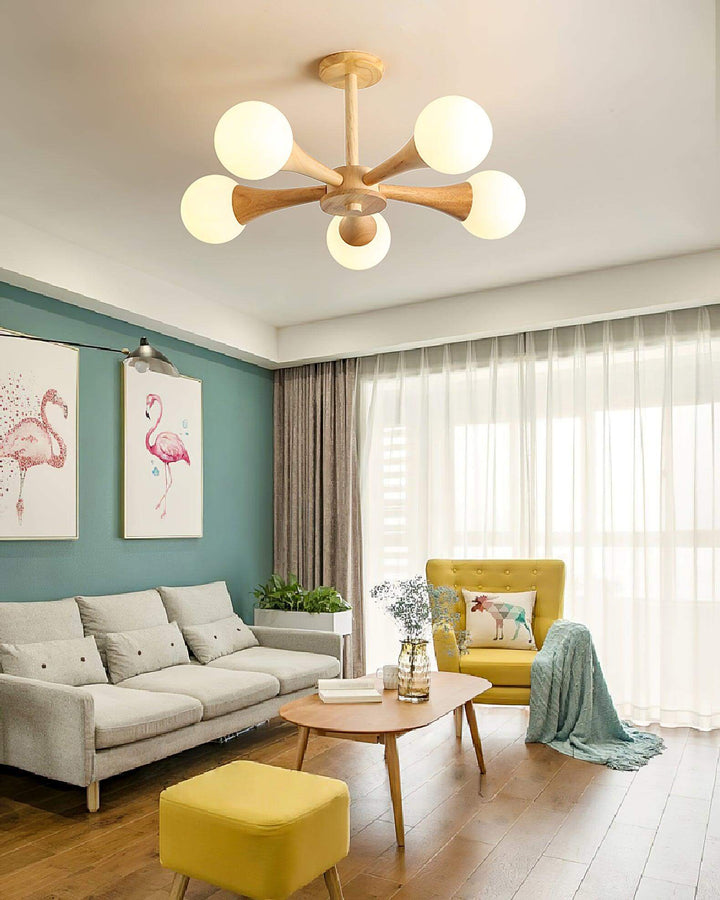 Wooden Chandelier with Glass Accents