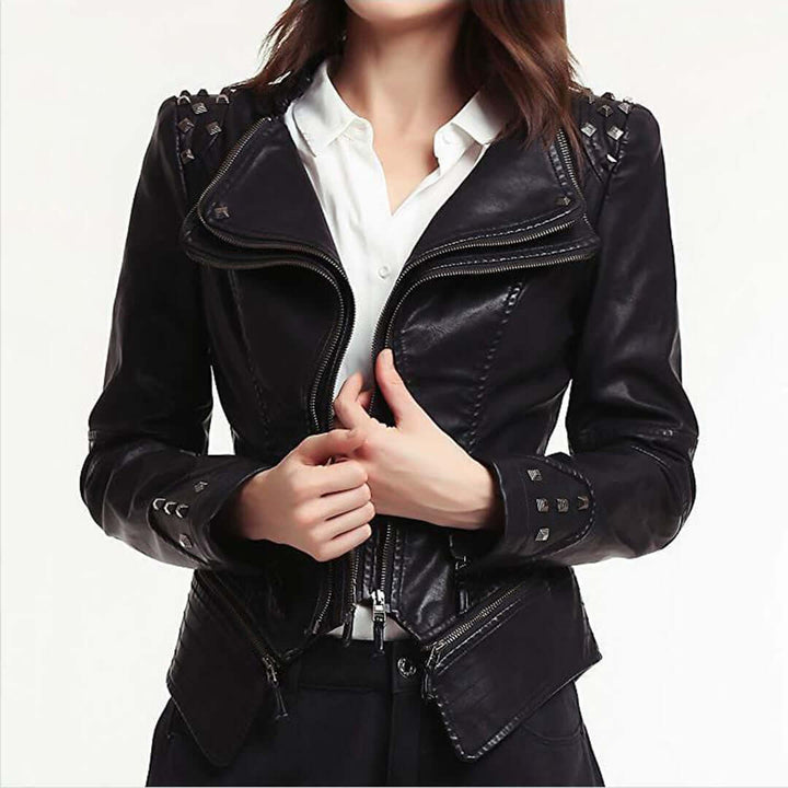Women's Fitted Studded Biker Jacket