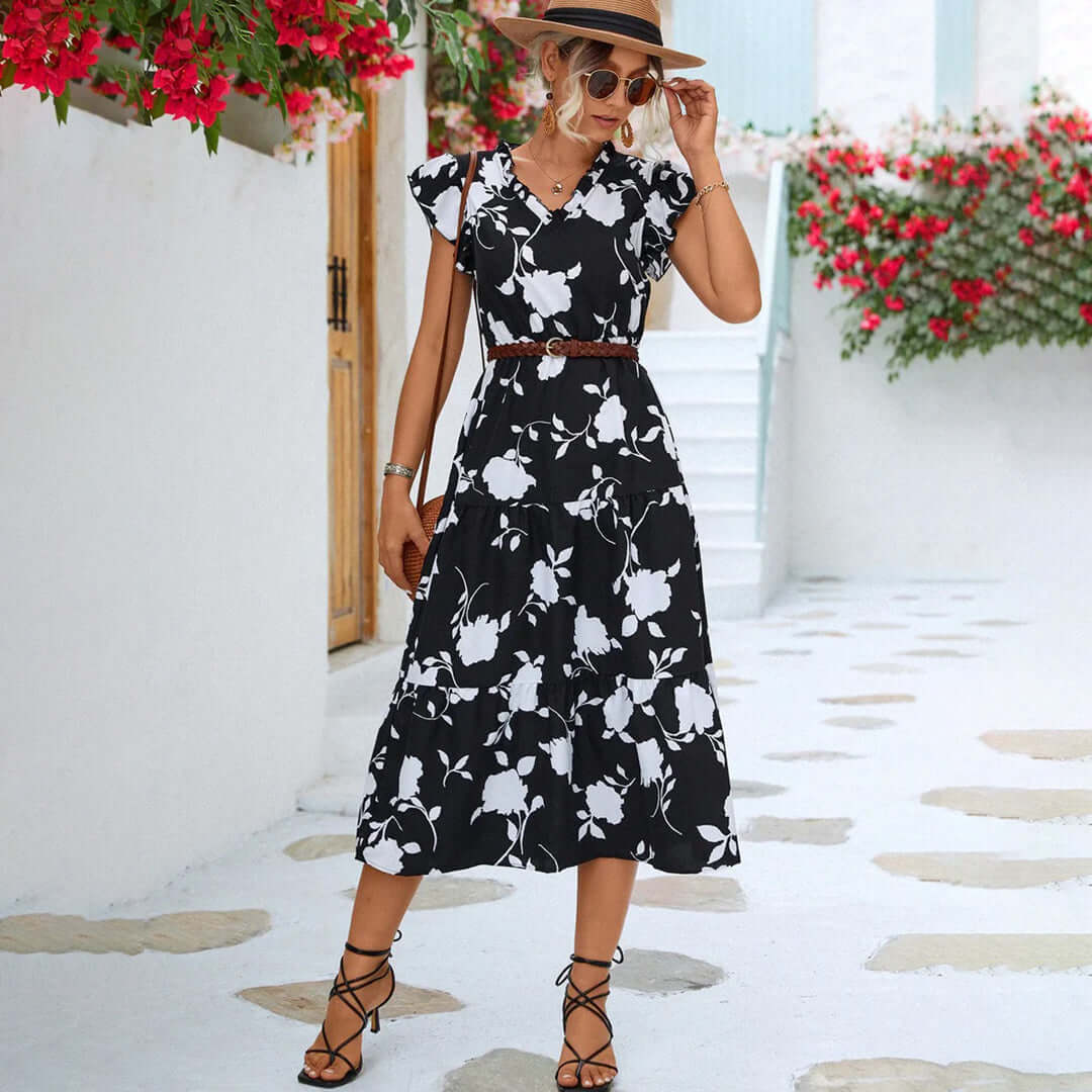 Vintage Midi Dress - Floral Print Dress