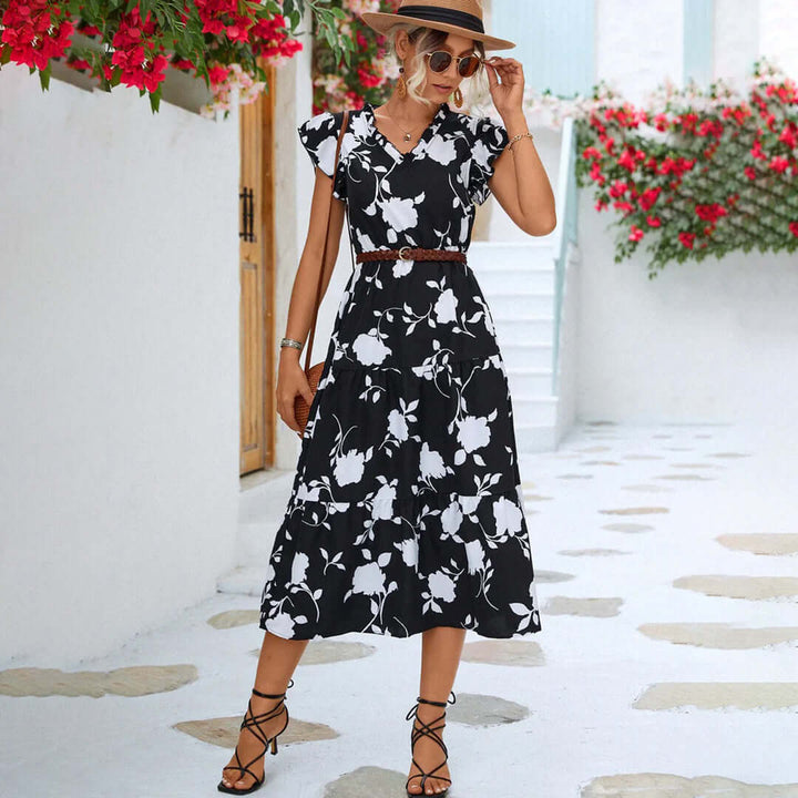 Vintage Midi Dress - Floral Print Dress