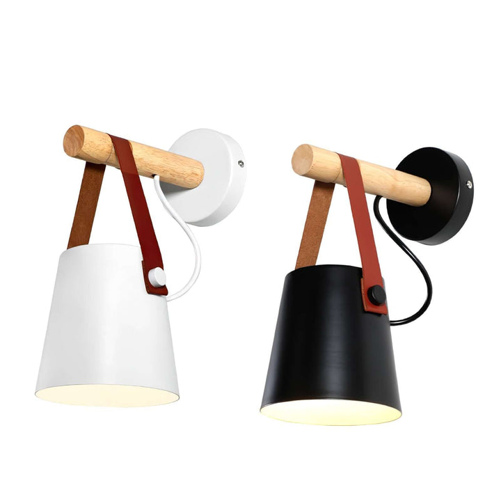 Conical Wooden Wall Light with Leather Strap