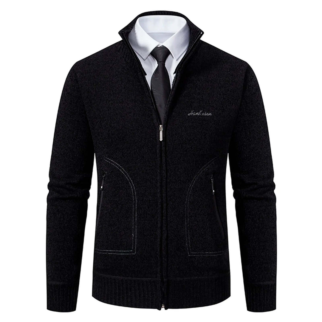 Men's Knitted Cardigan with Stand-Up Collar