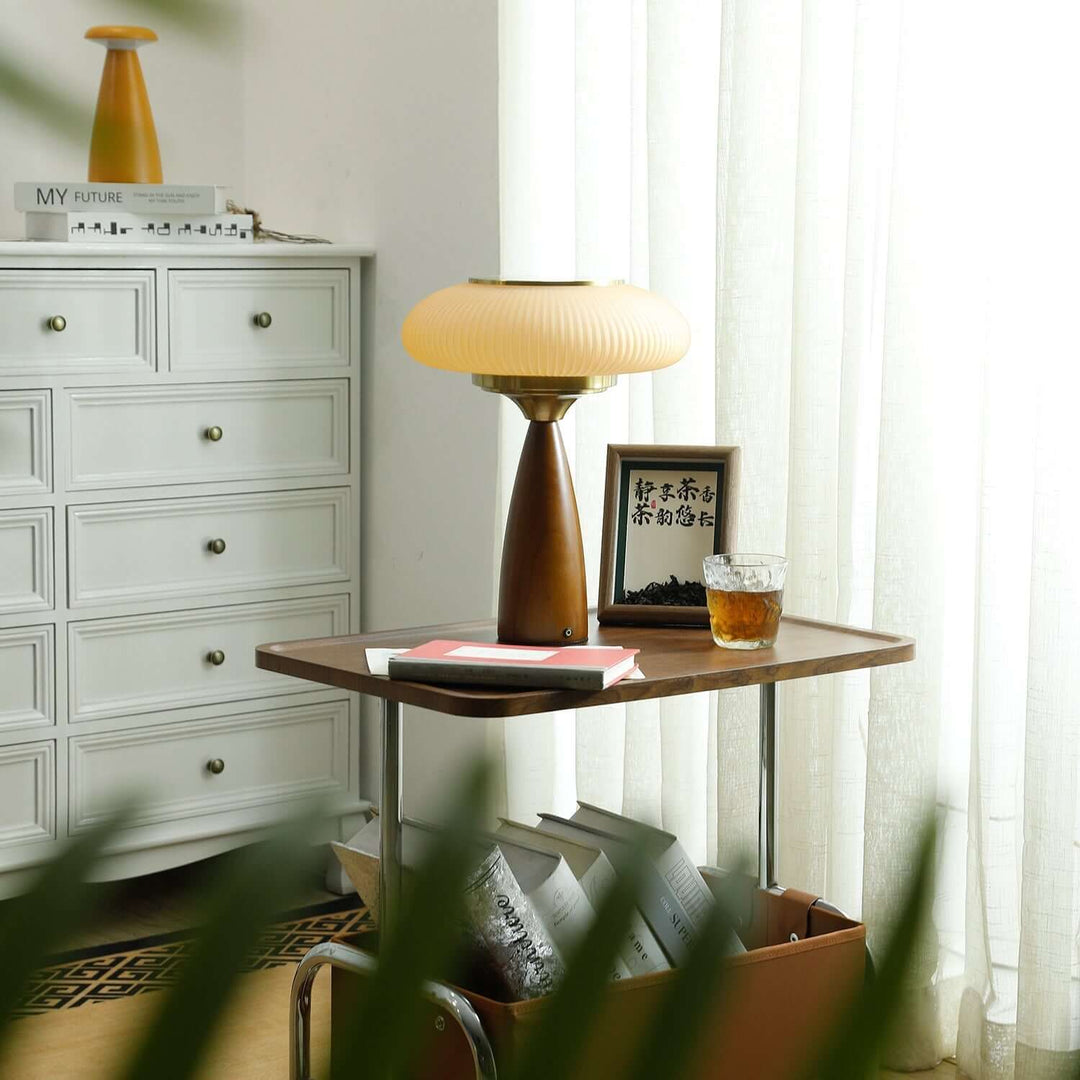 Wooden Table Lamp with Glass Shade 30cm