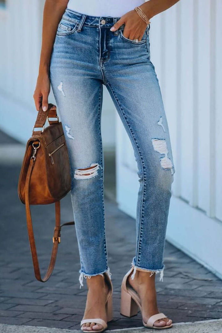 Women's Ripped Straight Leg Jeans