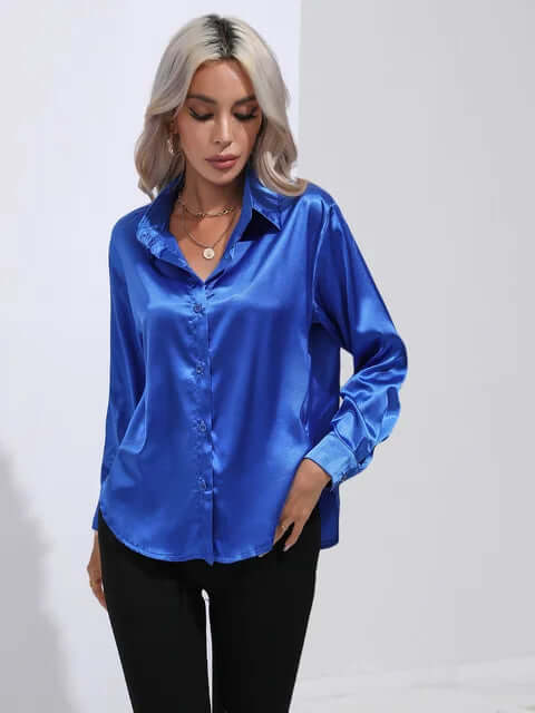 Women's Satin Loose Fit Long Sleeve Blouse