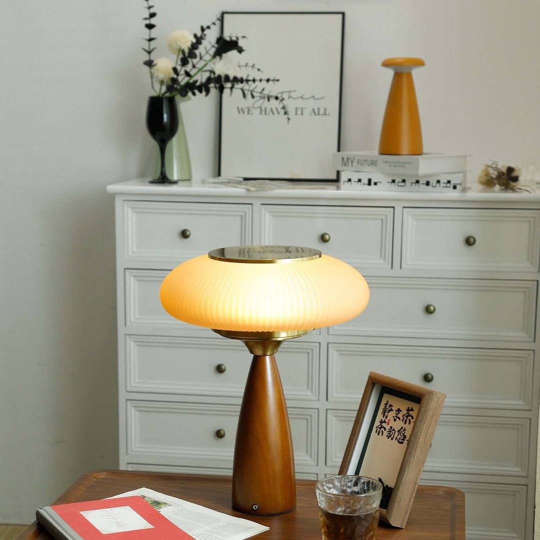 Wooden Table Lamp with Glass Shade 30cm