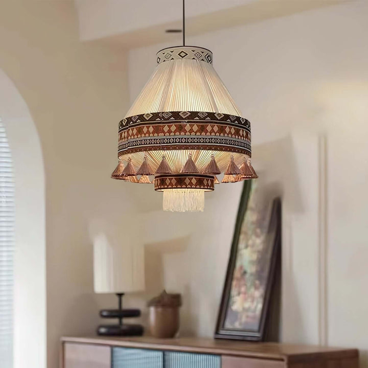 Woven Pendant Lamp with Fringes