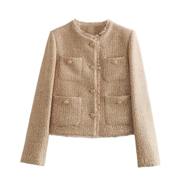 Tweed Cropped Jacket with Pockets
