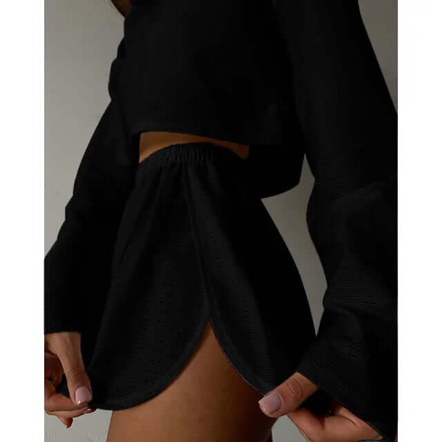 Women's Eyelet Knit Lounge Set - Crop Top & Shorts