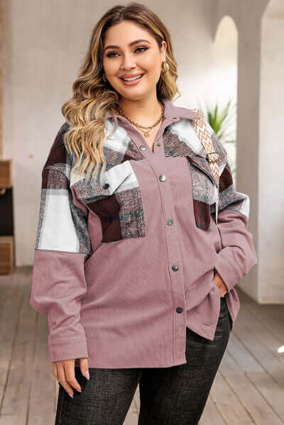 Plus Size Plaid Shacket Jacket For Women's