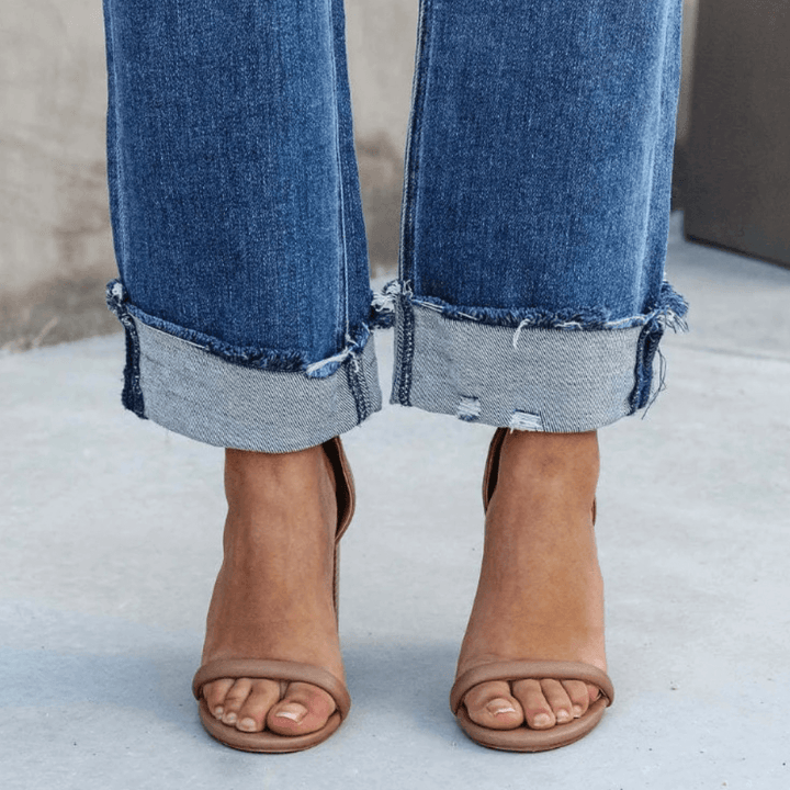 High-Waisted Casual Straight Jeans