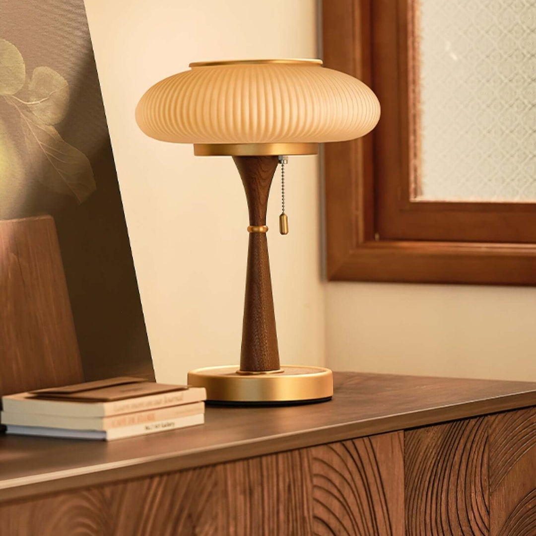 Elegant Mushroom Table Lamp with Wooden Base