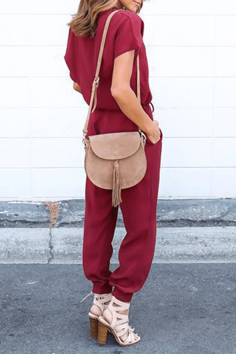 Women's Elegant V-Neck Crossed-Strap Jumpsuit