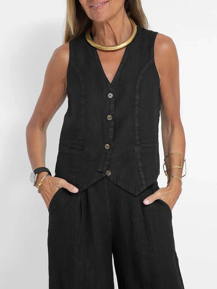 Women's Linen Two-Piece Vest Set