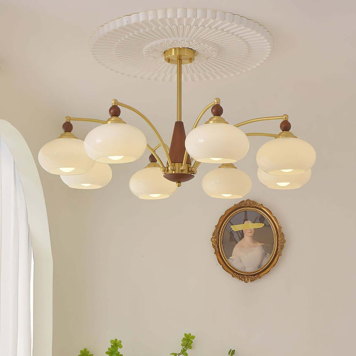 Retro Wood & Brass Chandelier