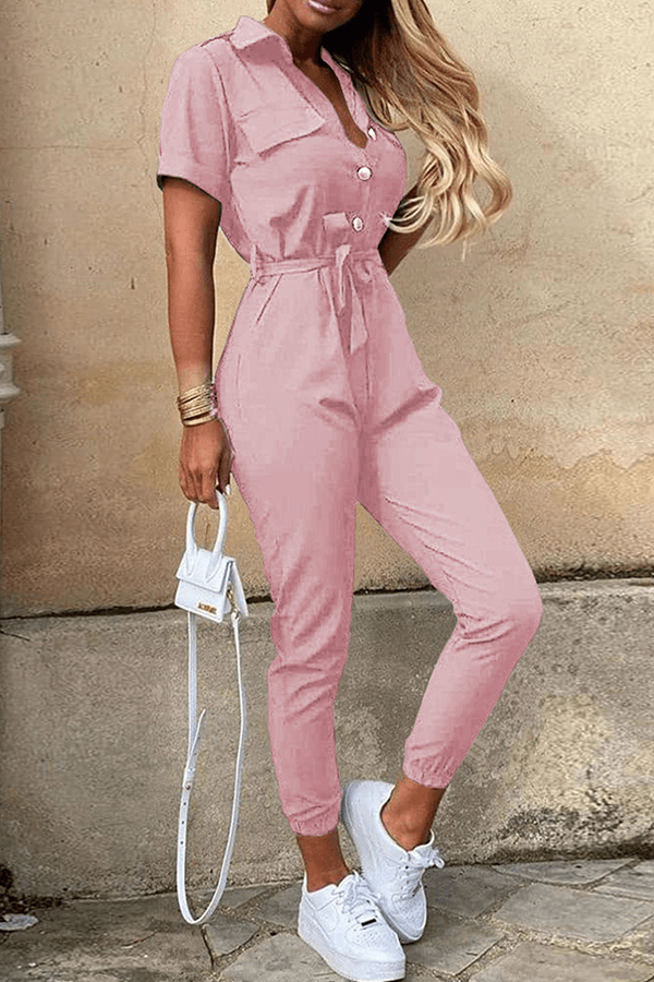 Women's Shawl Collar Belted Jumpsuit