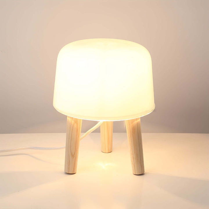 Wooden Tripod Table Lamp with Glass Shade