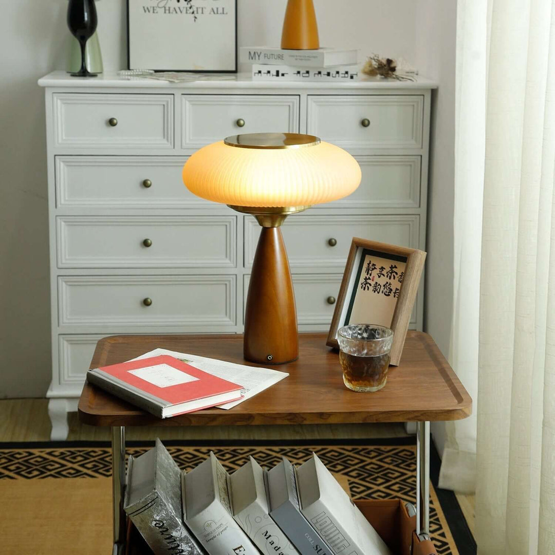 Wooden Table Lamp with Glass Shade 30cm