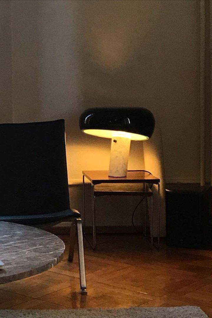 Carrara Marble Table Lamp with Glazed Metal Reflector