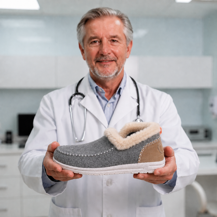 Cozy women's slip-on indoor slippers, featuring plush material & orthopedic support.