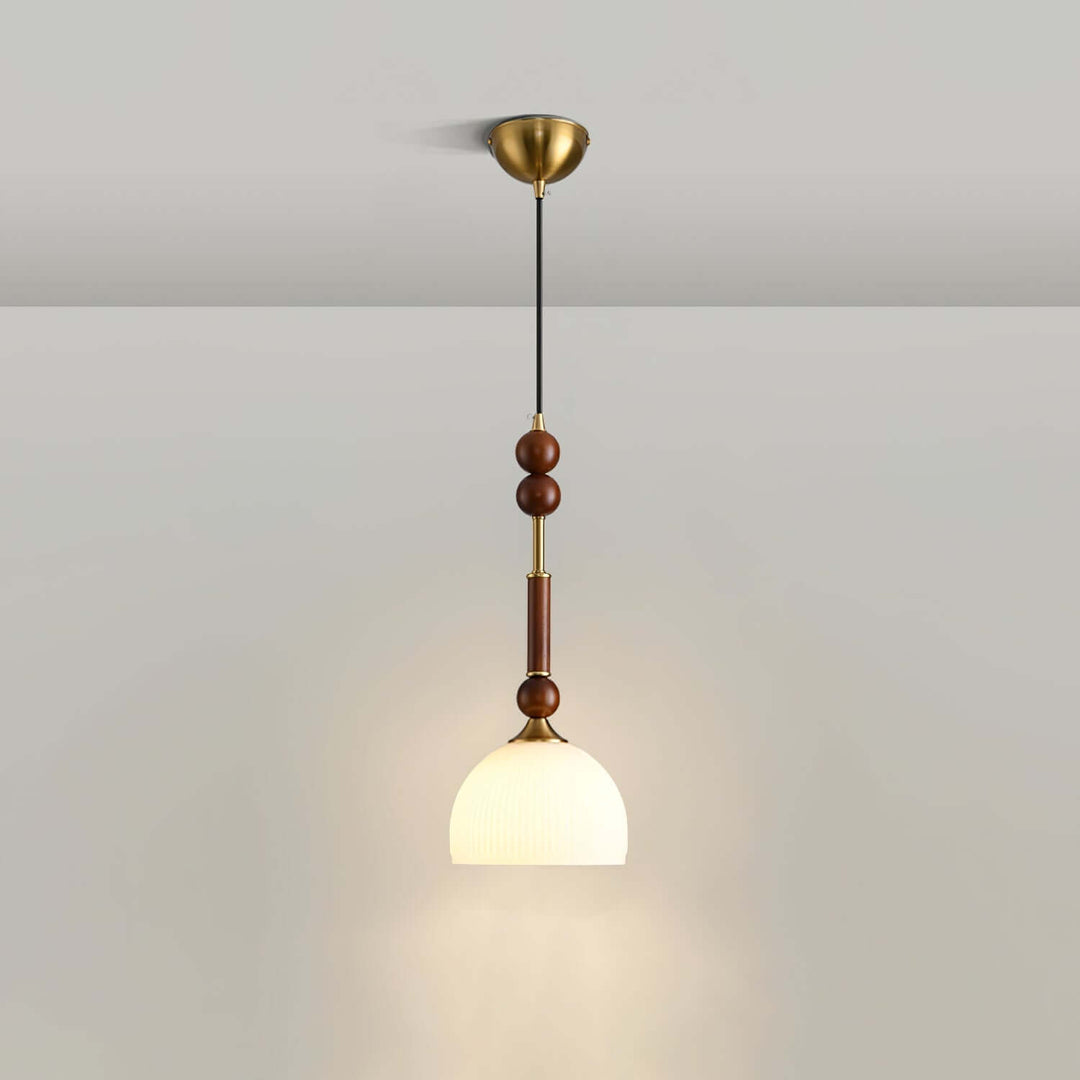 Elegant Glass Pendant Lamp with Wooden & Brass Accents