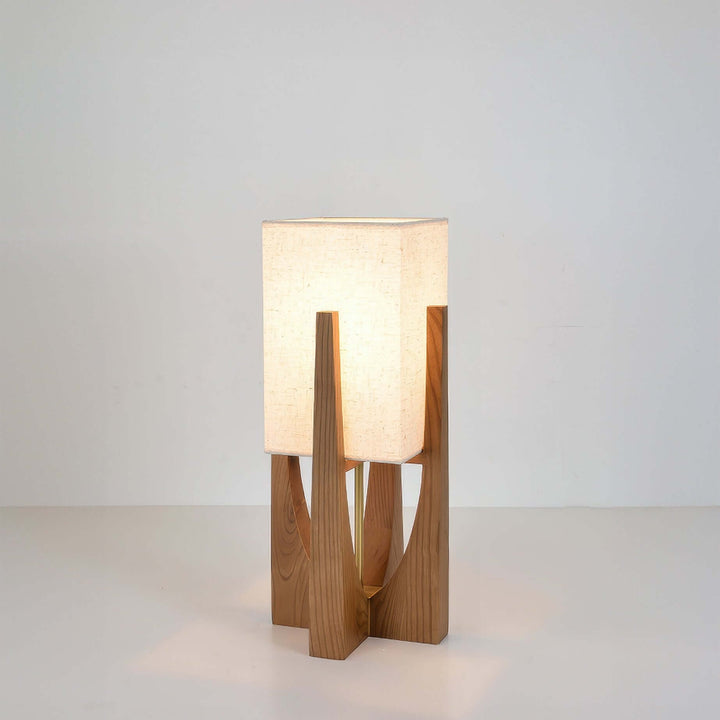 Adjustable Wooden Floor Lamp with Fabric Shade