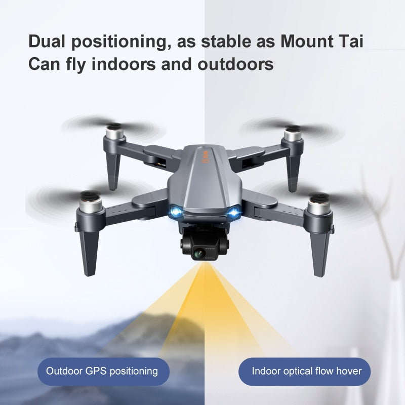 "8K HD Pro Drone with dual cameras, GPS, brushless motors in gray and orange, stylish and compact for aerial photography."