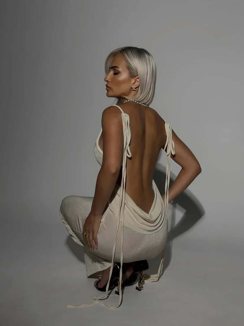 Backless Halter Midi Dress