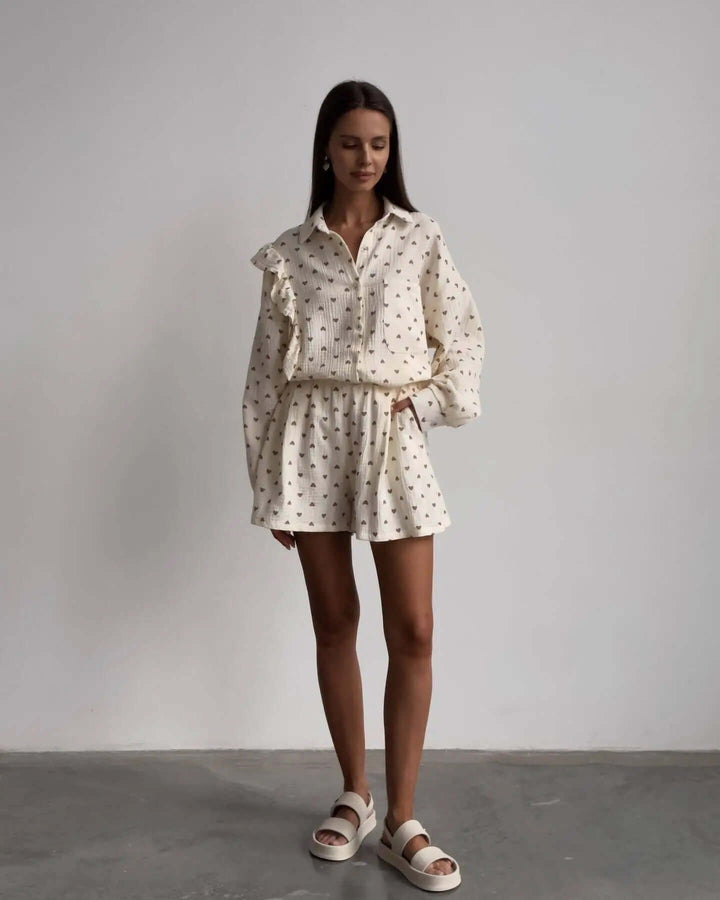 Women's Ruffled Blouse & Shorts Co-ord Set