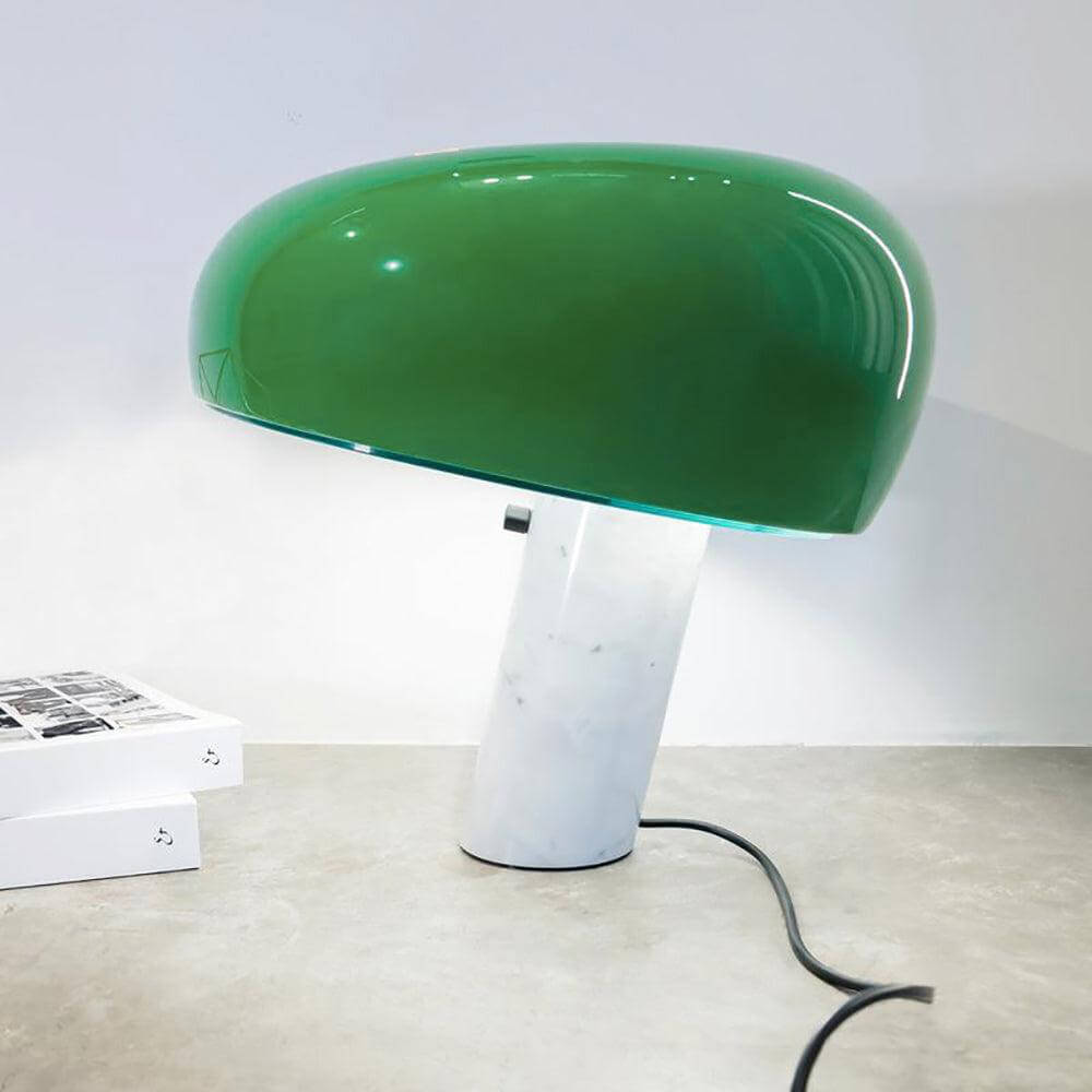 Carrara Marble Table Lamp with Glazed Metal Reflector