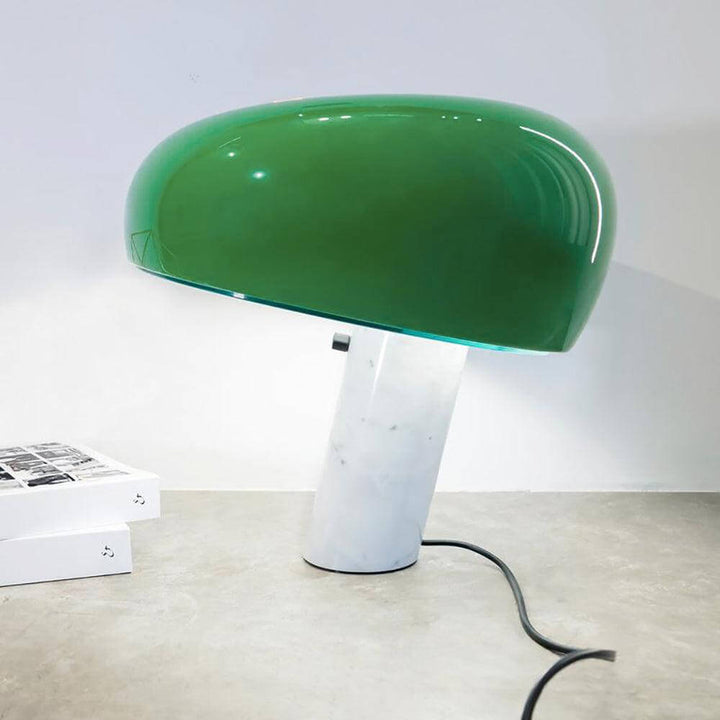 Carrara Marble Table Lamp with Glazed Metal Reflector