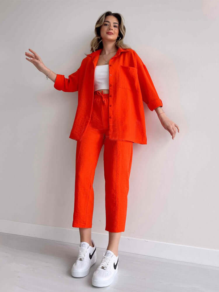 Women's  Oversized Shirt & Wide-Leg Trousers