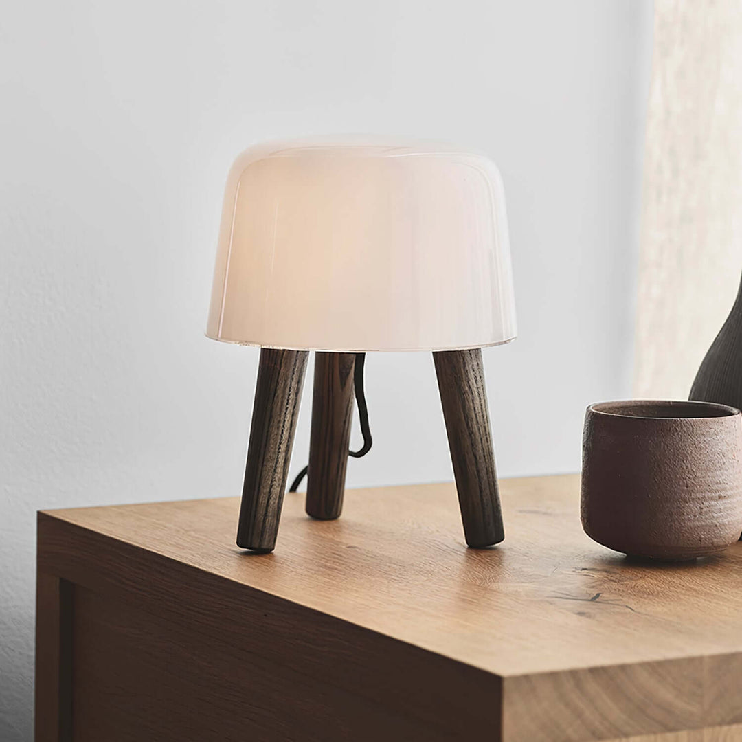 Wooden Tripod Table Lamp with Glass Shade