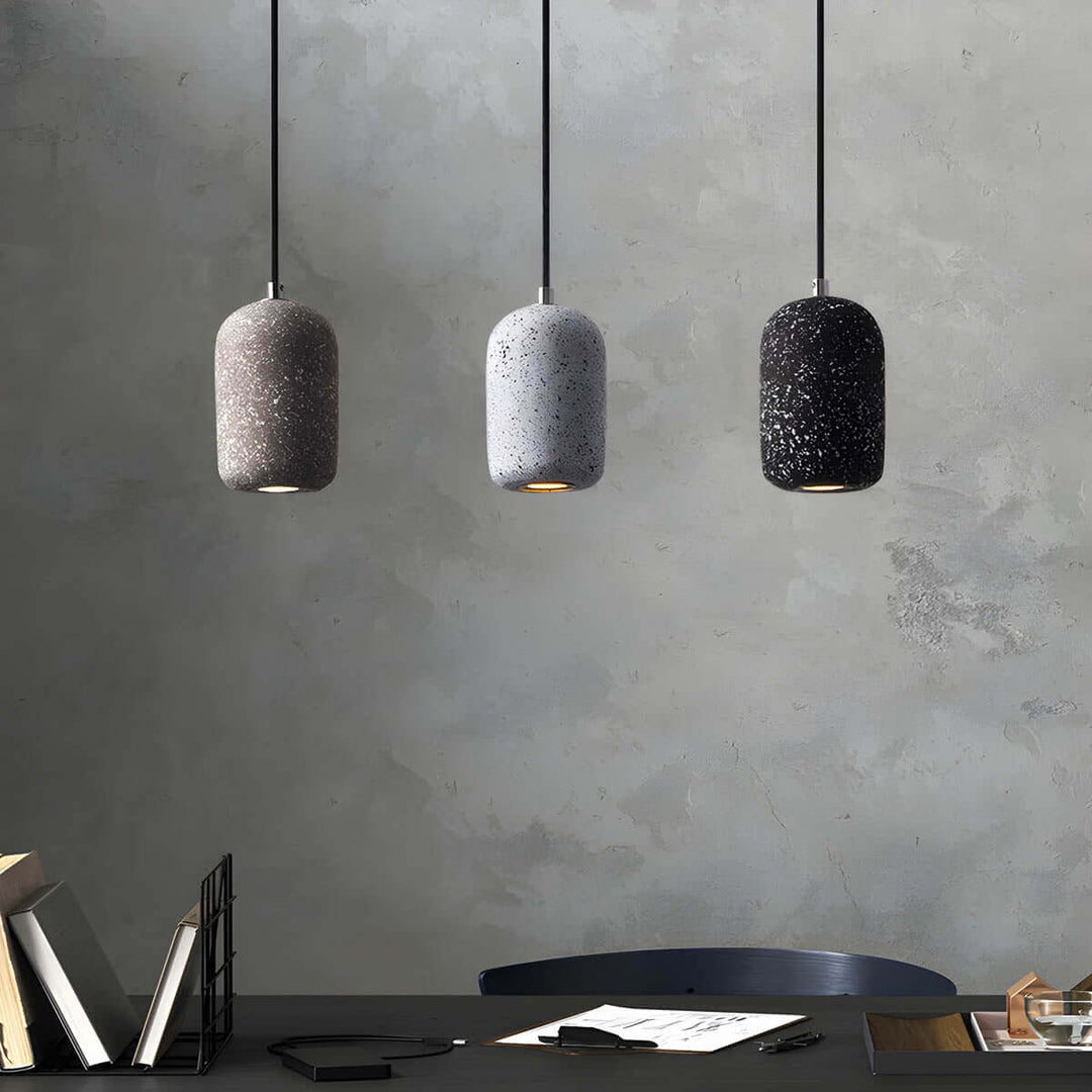 Modern Industrial Pendant Light Fixture, Cement, Glass, Dia 16cm