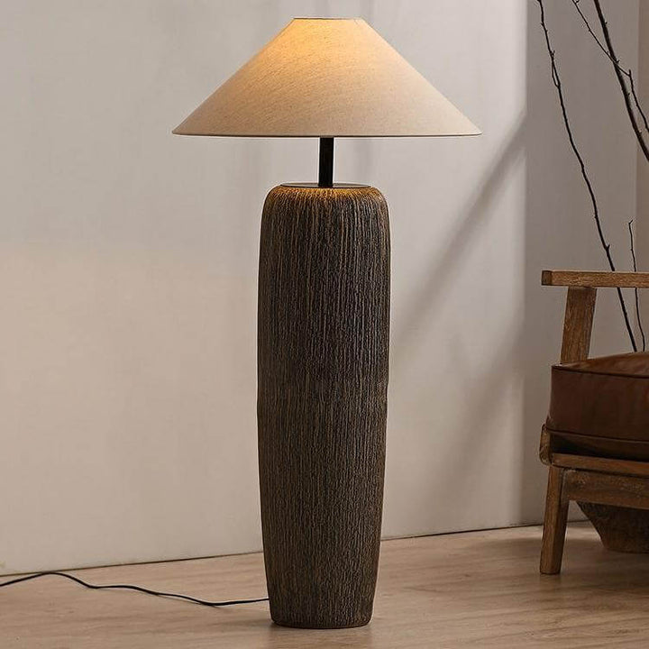 Rustic Wood Floor Lamp with Metal Accents