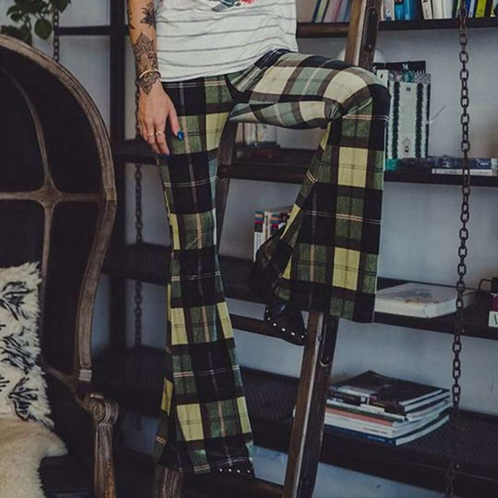 Checkered Flare Trousers - Chic and Modern