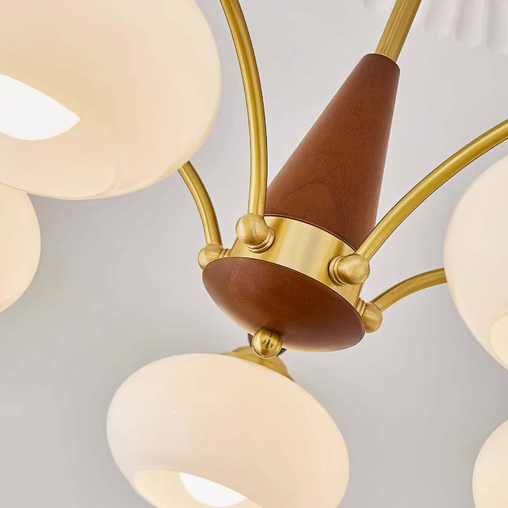 Retro Wood & Brass Chandelier