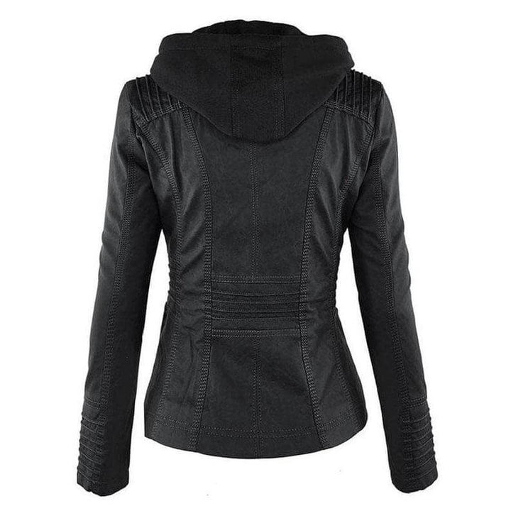 Women's Slim Fit PU Leather Zip-Up Hoodie