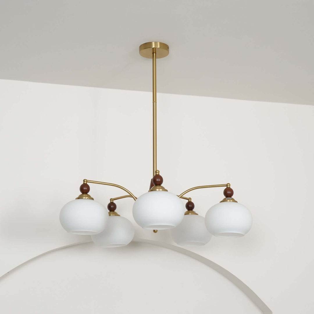 Retro Wood & Brass Chandelier