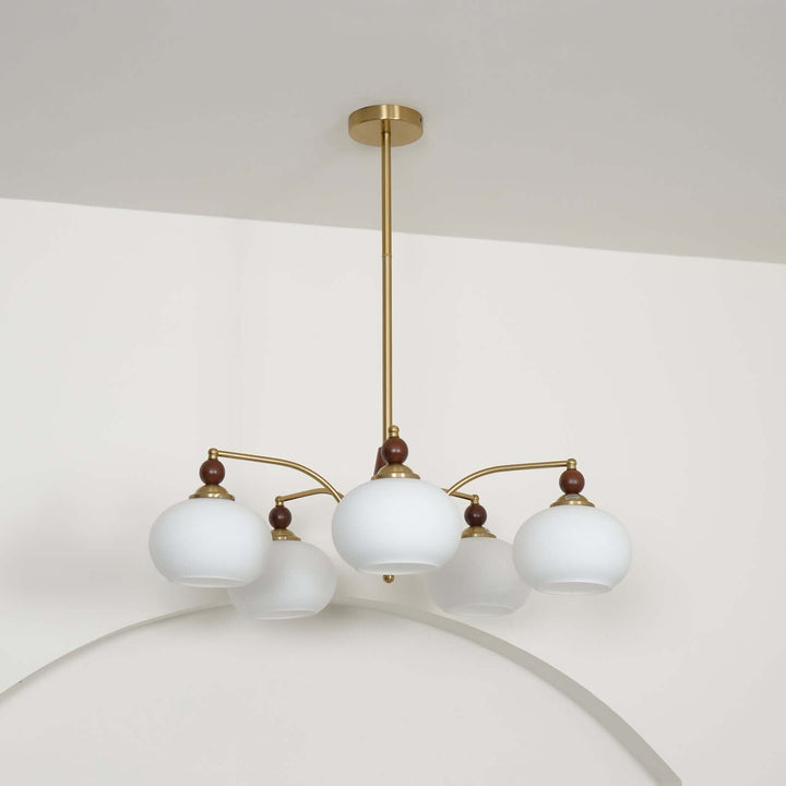 Retro Wood & Brass Chandelier